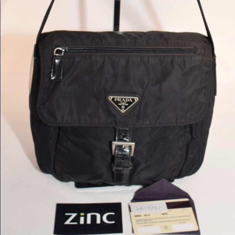 Prada black nylon messenger with shoulder strap